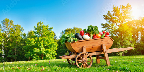 Wheelbarrow with Vegetables in Garden for Farm Blogs, Healthy Food Designs
