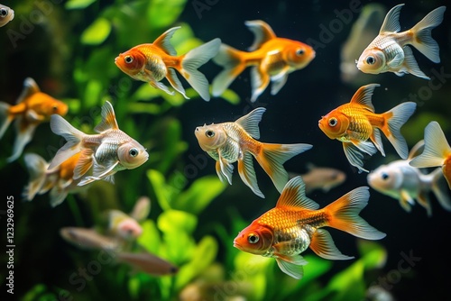 Colorful goldfish swimming gracefully in a vibrant underwater environment wit...