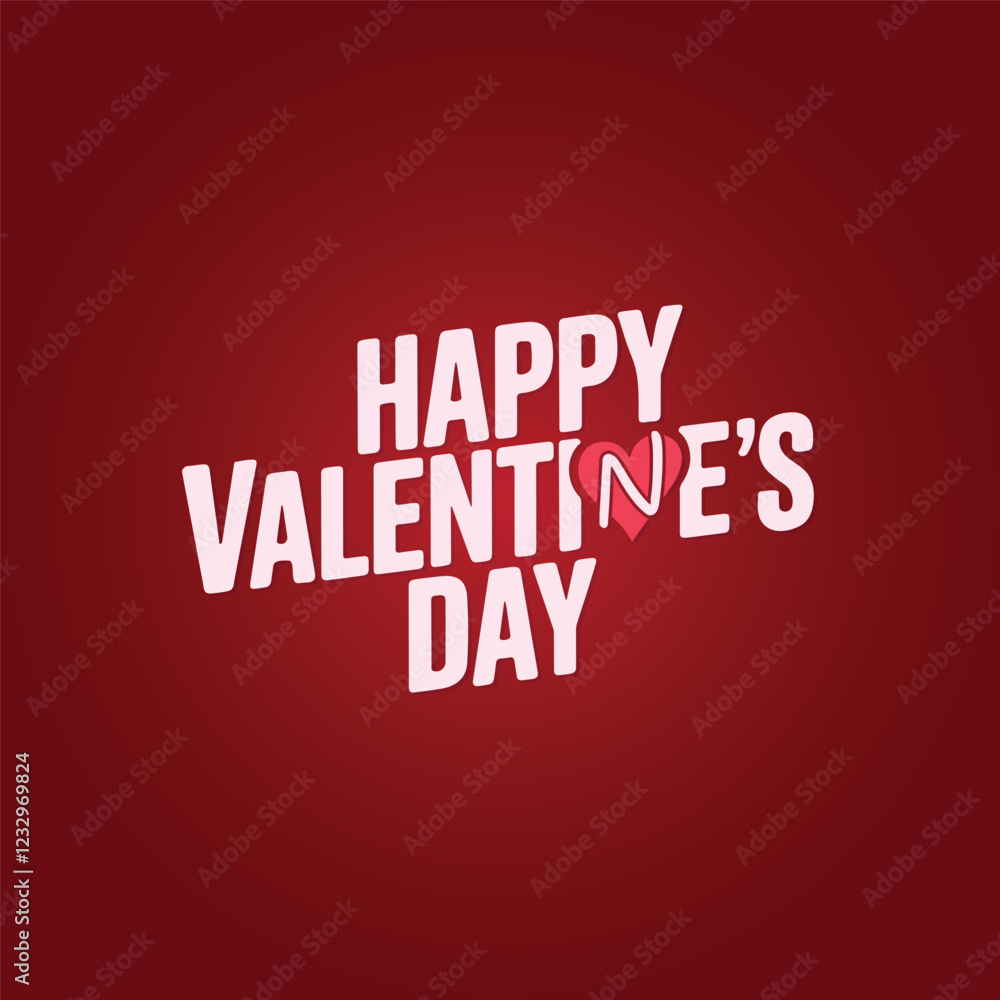 Fototapeta premium Happy Valentine's Day Typography with Heart on Red Background – Romantic Vector Design