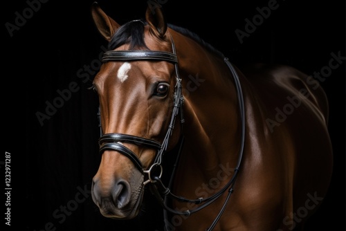 Elegant English Horse in Tack and Saddle for Show and Hunter Class with Bridle and Reins in Classic Riding Style photo