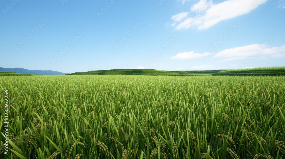 Lush Green Field Under a Sunny Sky