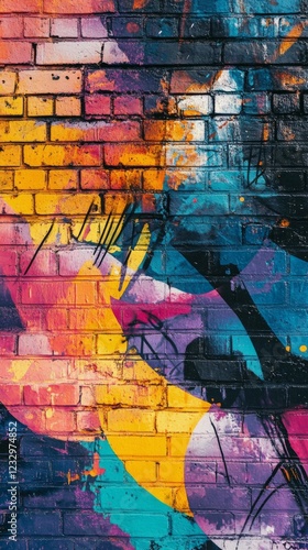 Colorful urban street art mural showcasing vibrant shapes and patterns in a c...
