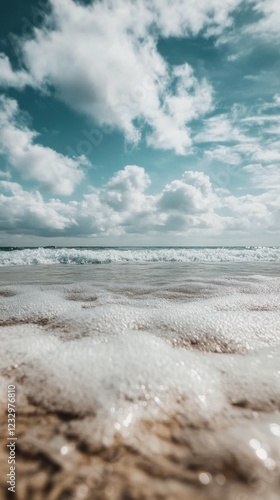 Waves lap gently against the shore under a colorful sky at sunset