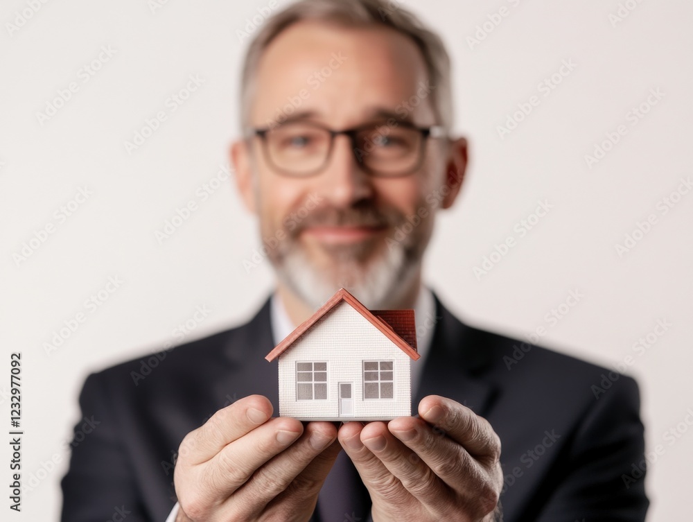 real estate agent holding a model house real estate agent holding a model house