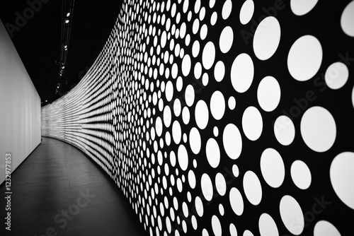 Black and white circular pattern with varying shades on a textured surface