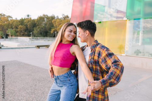 Joyful moments shared by a loving lesbian couple outdoors photo