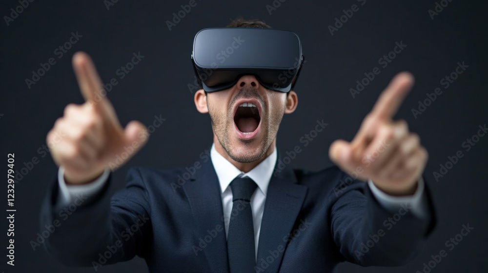 businessman using virtual reality headset and experiencing augmented reality businessman using virtual reality headset and experiencing augmented reality