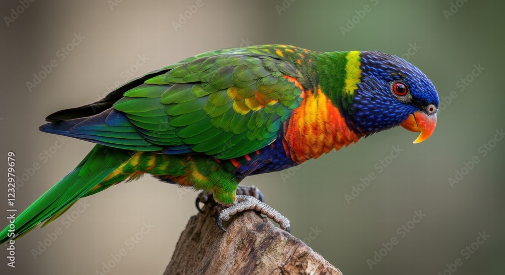 Naklejka premium Colorful parrot perched on a branch,