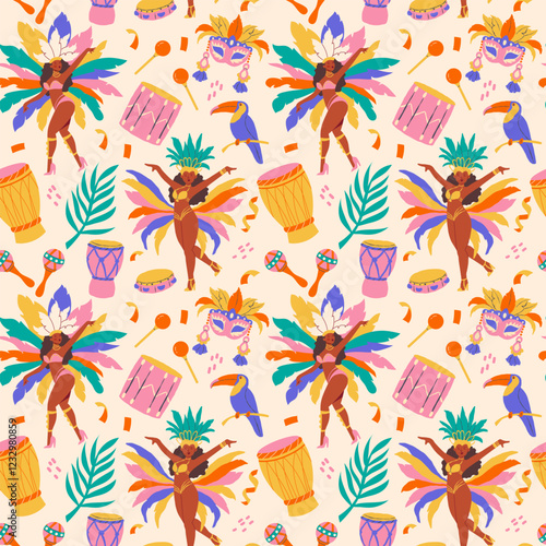 Tropical seamless pattern, Brazilian Carnival