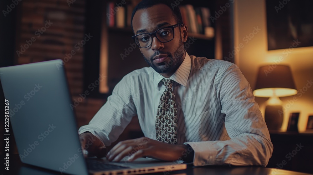 businessman working late at night on his laptop businessman working late at night on his laptop