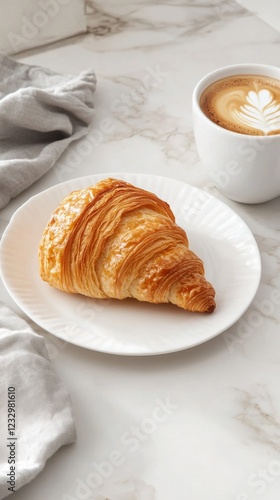 Warm croissant served with steaming coffee on a cozy morning at home
