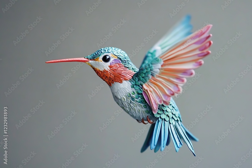 Fototapeta premium Closeup photo of hummingbird in flight with spread wings