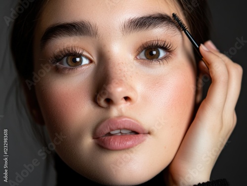close-up of a young woman applying mascara