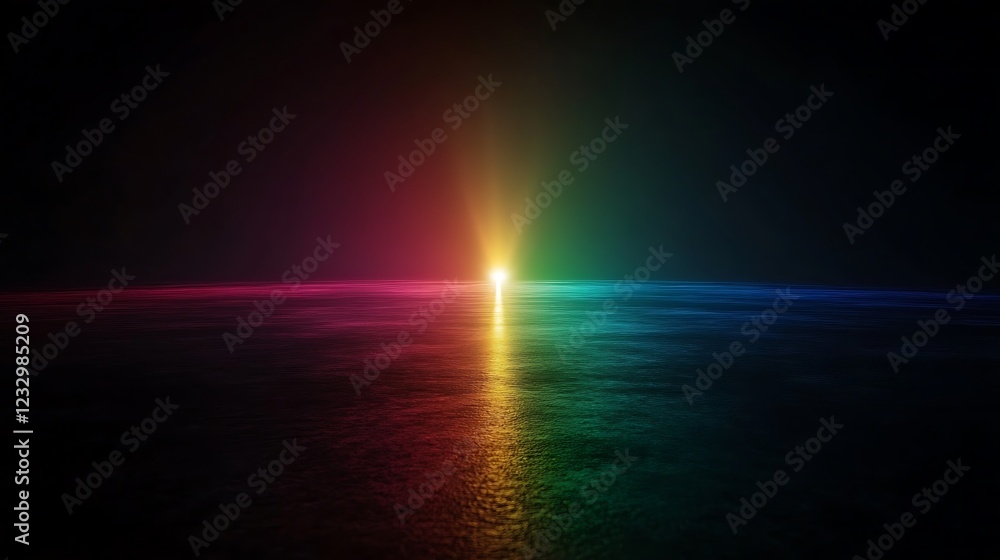 Naklejka premium Rainbow Light Reflecting On Dark Water Surface