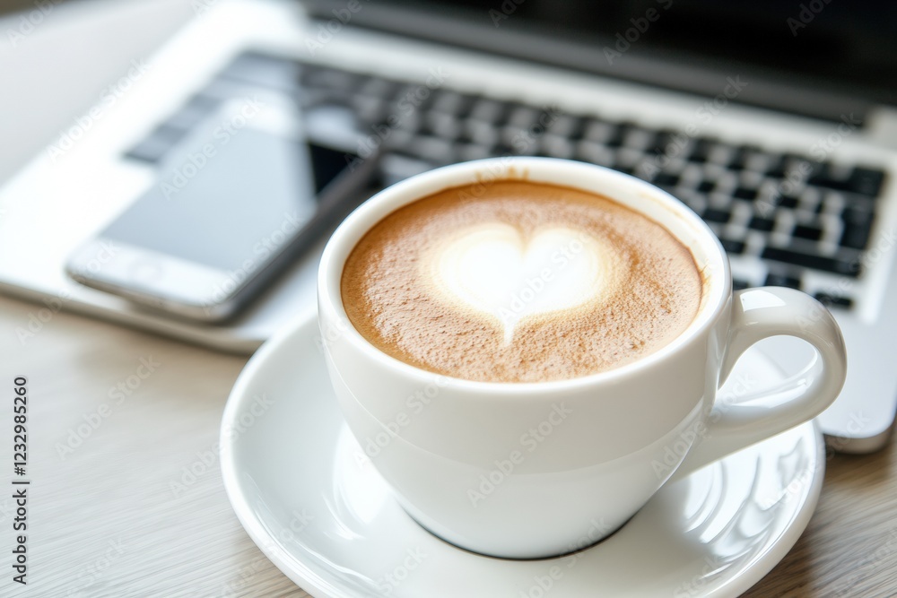 Coffee and technology harmonize on a modern workspace desk during a productive day. Generative AI Coffee and technology harmonize on a modern workspace desk during a productive day. Generative AI