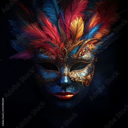 Wallpaper Mural A dazzling carnival mask with bright colorful feathers and glittering accents, evoking joy and festivity. Torontodigital.ca