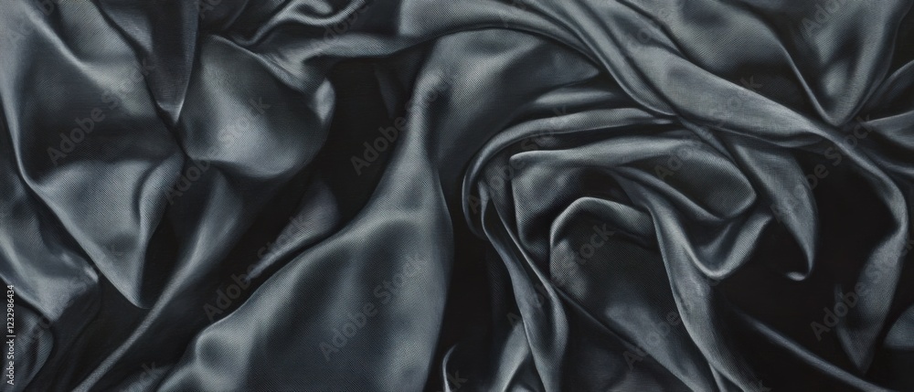 Fototapeta premium dark gray satin fabric background with soft folds and wrinkles