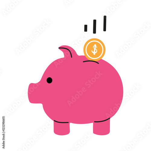 Piggy bank with a coin being inserted, representing savings and financial growth