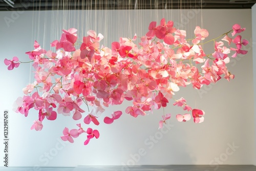 Beautiful display of hanging pink flowers creating a serene atmosphere in a b...