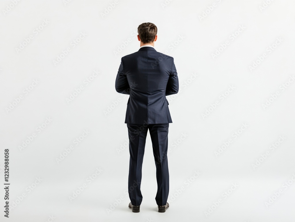 businessman in suit standing with back to camera businessman in suit standing with back to camera