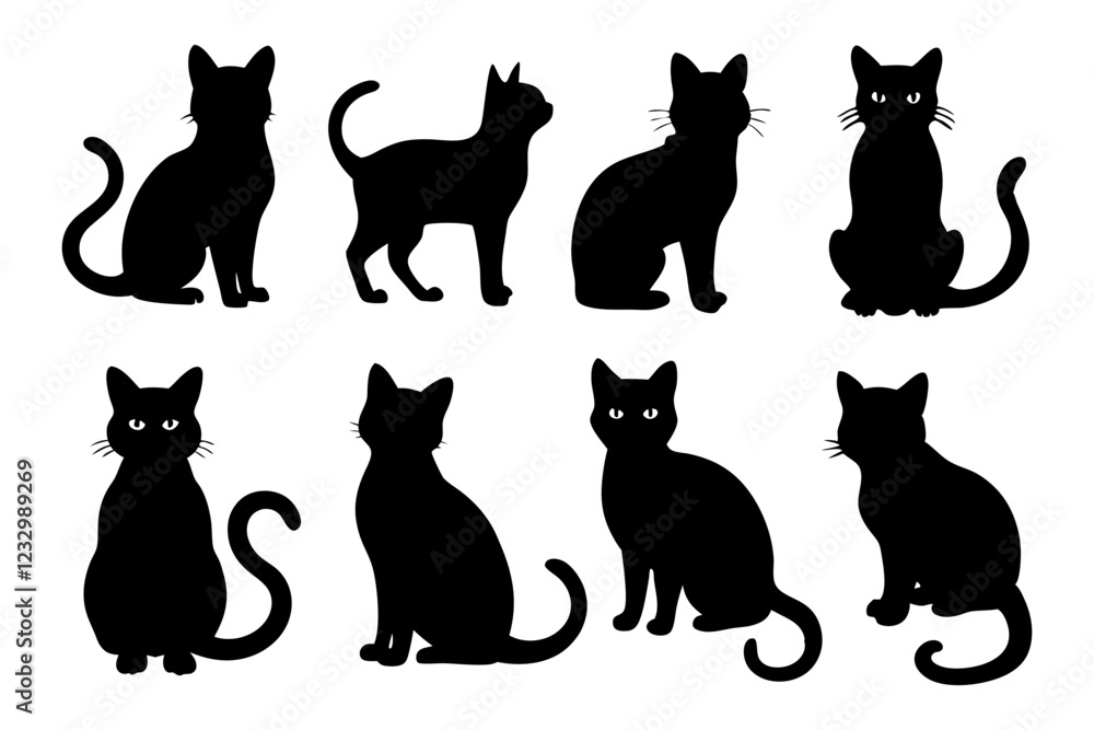 Cat Silhouette Bundle Set of 9 Different Cat Poses Cat Silhouette Bundle Set of 9 Different Cat Poses