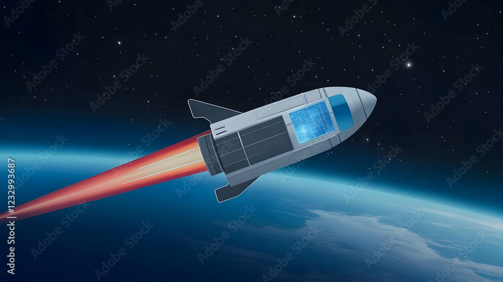 Fototapeta premium Spaceship launching into space, leaving Earth's atmosphere.