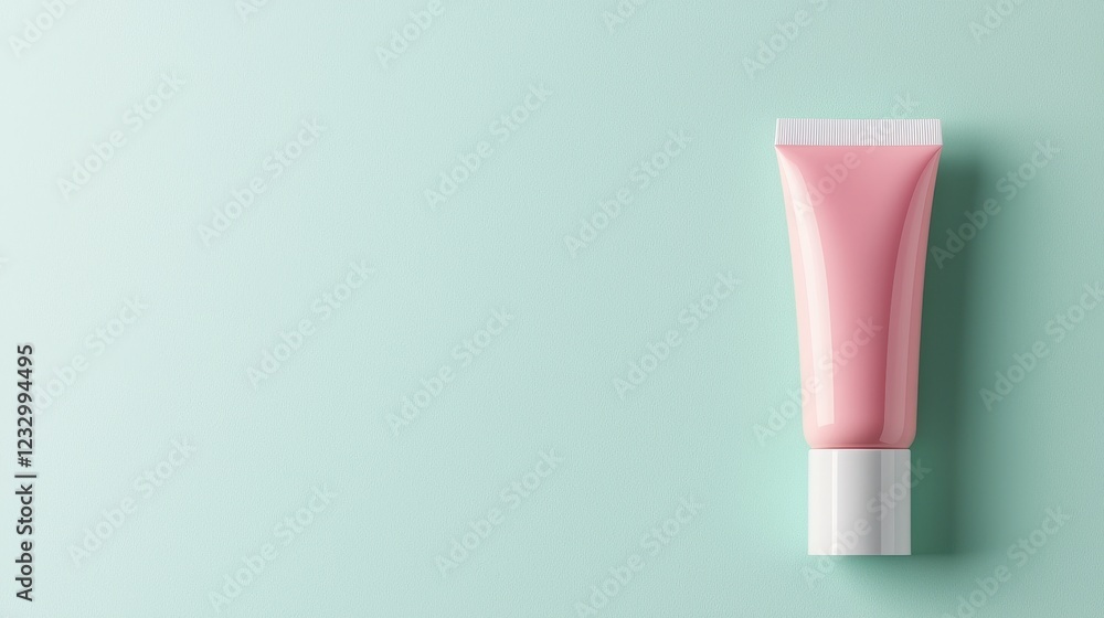 Soft Pink Cosmetic Tube on Mint Green Background for Beauty Products