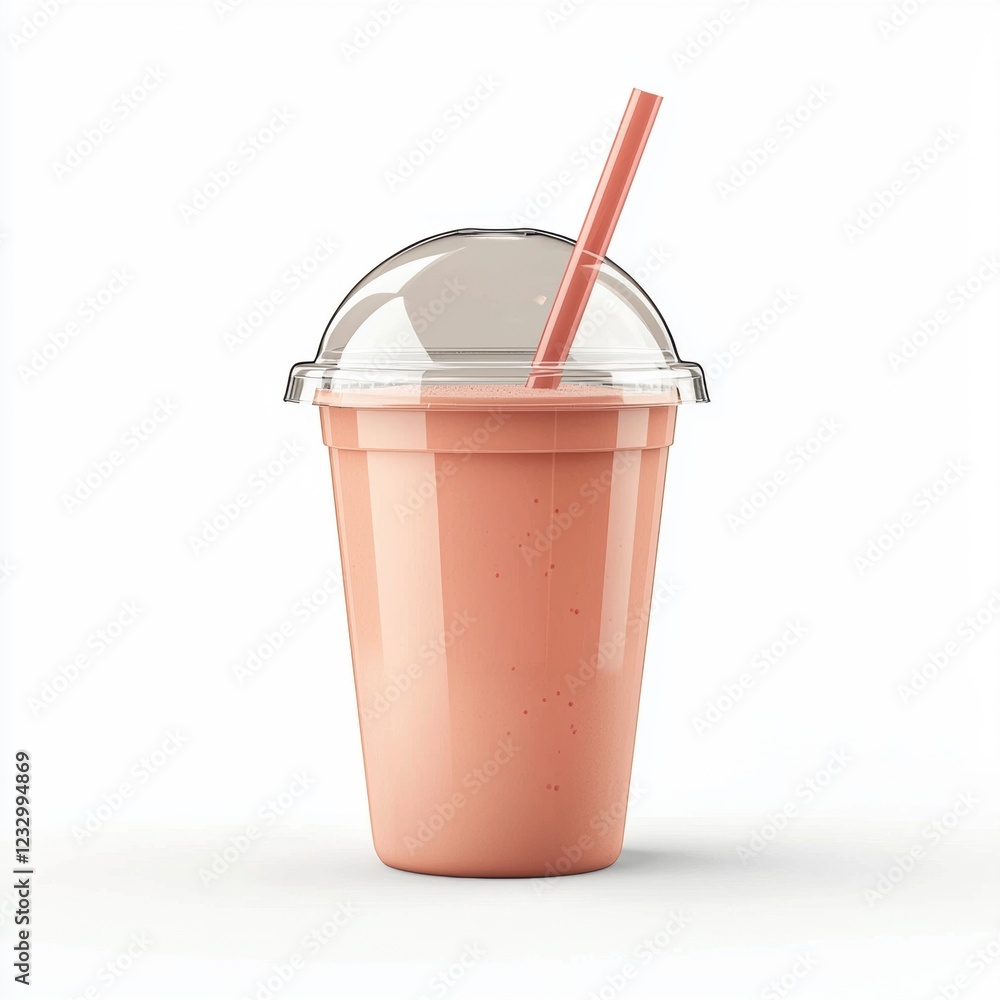 Clear plastic smoothie cup mockup with a domed lid and straw, placed on a bright white background Clear plastic smoothie cup mockup with a domed lid and straw, placed on a bright white background