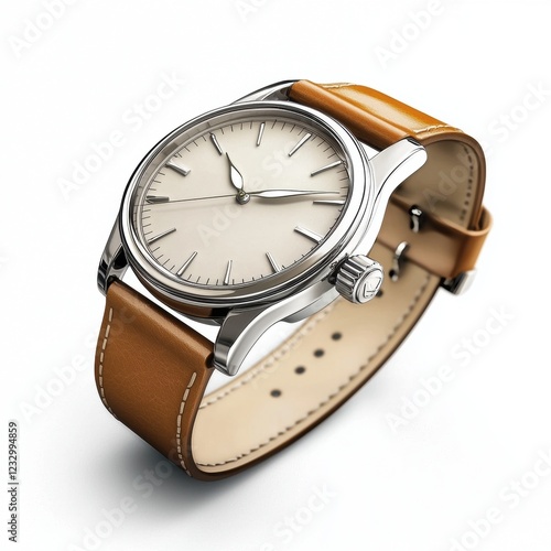 Wallpaper Mural Classic wristwatch with a metallic case and leather strap, isolated on a clean white background Torontodigital.ca