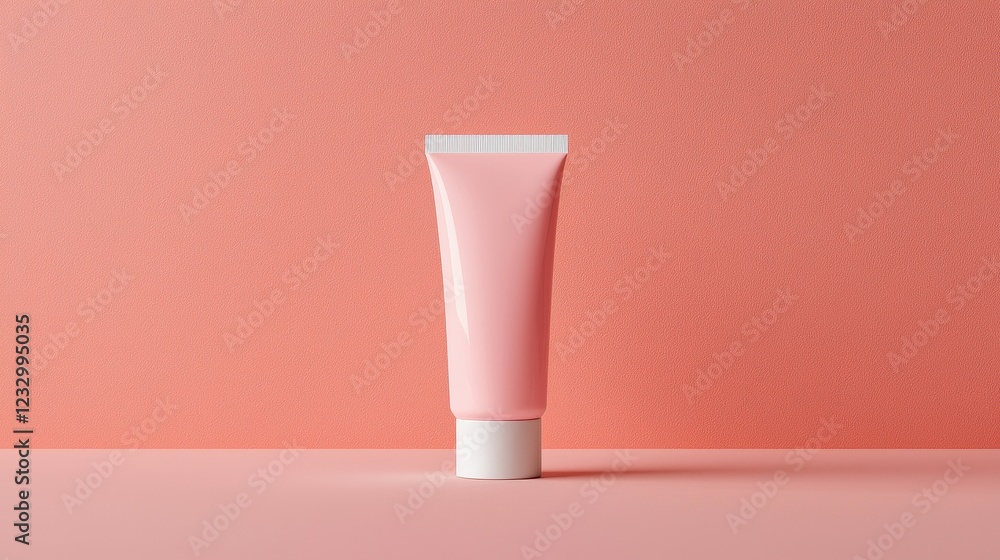 Soft Pink Cosmetic Tube on Minimalist Background with Subtle Texture Soft Pink Cosmetic Tube on Minimalist Background with Subtle Texture