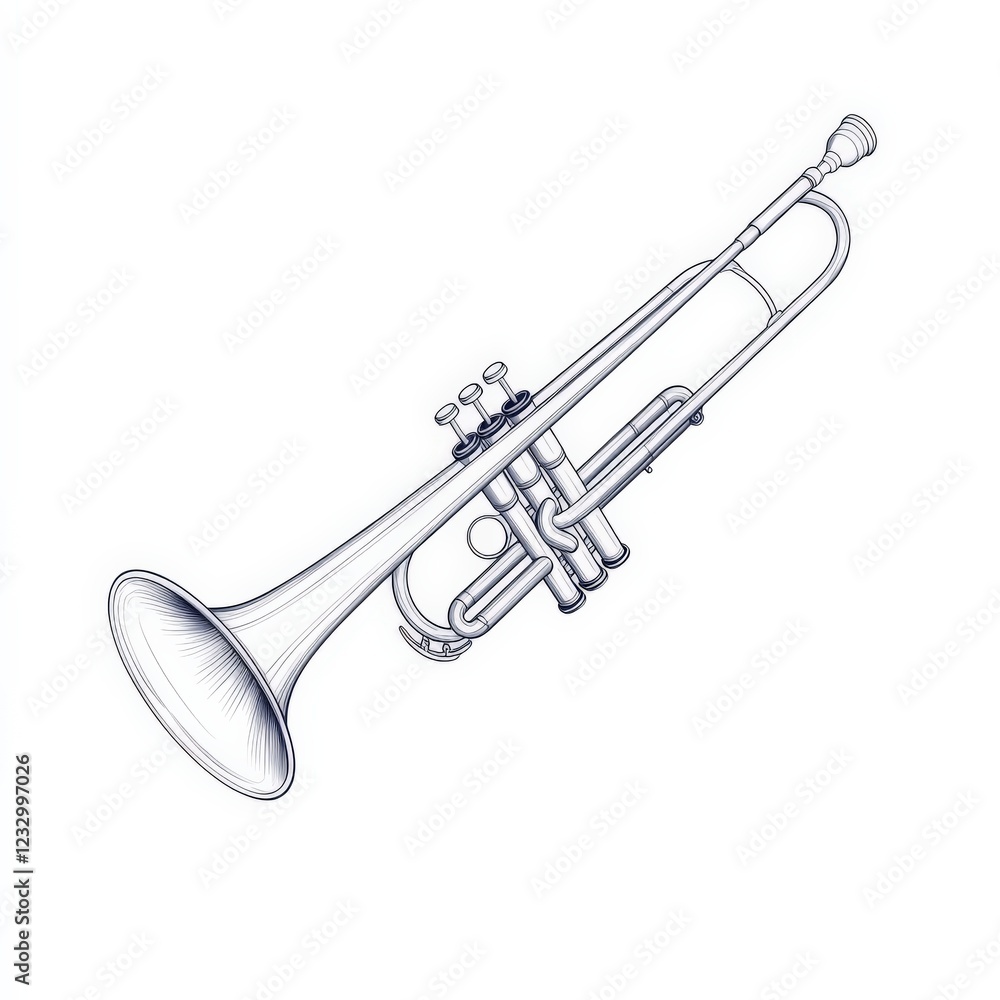 line art drawing of a trumpet musical instrument line art drawing of a trumpet musical instrument