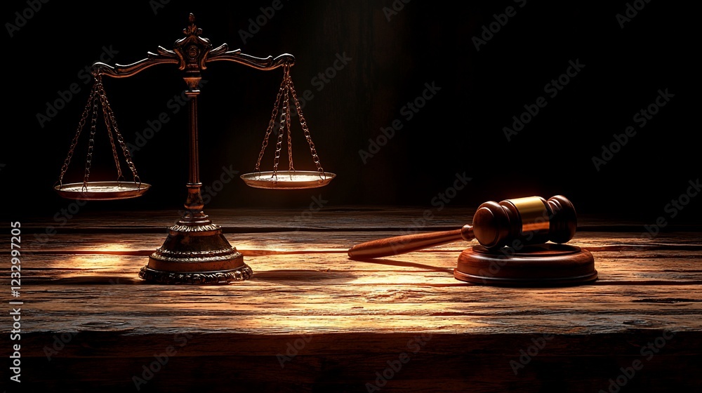 Scales of justice and gavel on wooden table. Scales of justice and gavel on wooden table.