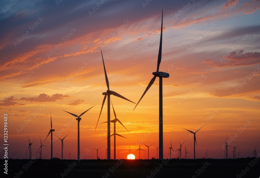 Obraz premium Silhouetted Wind Turbines Sunset - Eco-Friendly Renewable Energy Image