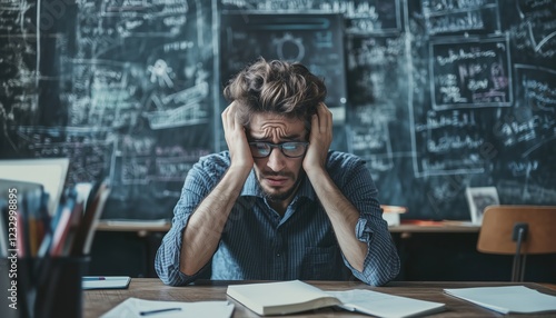 Overwhelmed Educator In A School Setting, Struggling To Manage Classroom Demands And Maintain A Sense Of Balance Amidst Pressure.
