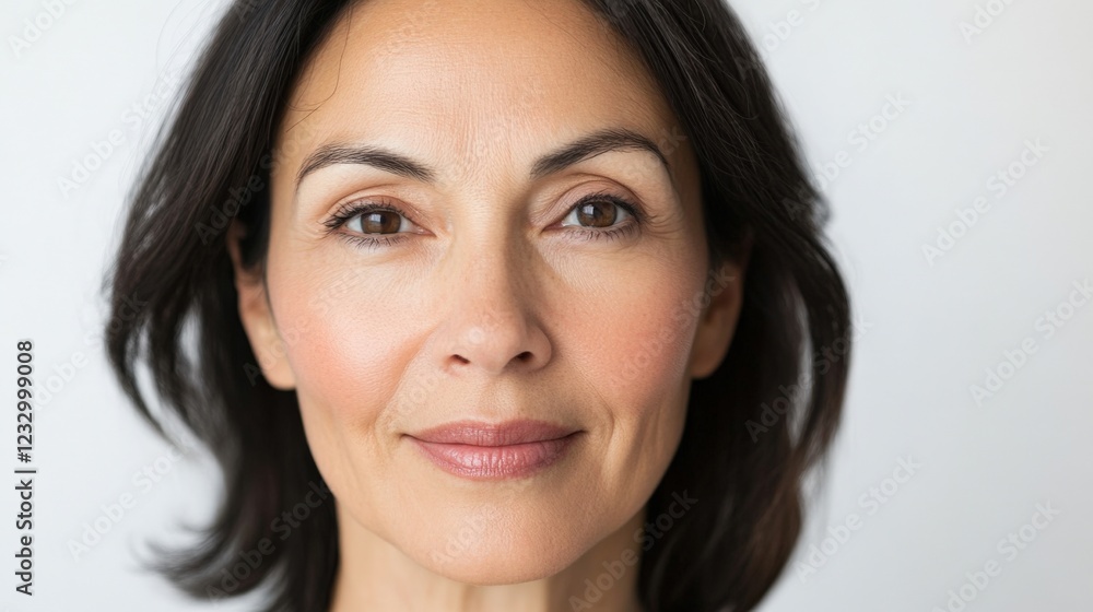 portrait of a mature woman with dark hair and brown eyes portrait of a mature woman with dark hair and brown eyes