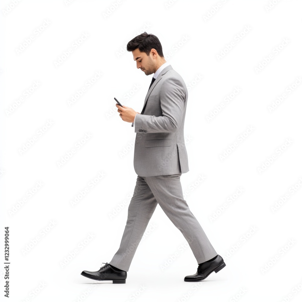 businessman walking and looking at smartphone businessman walking and looking at smartphone