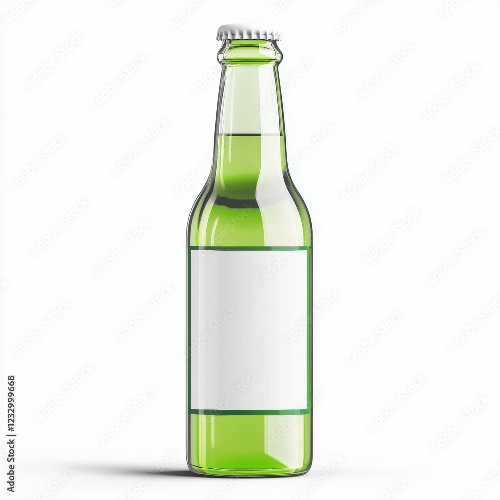 Juice bottle mockup with a clear glass design and a blank label, centered on a clean white background
