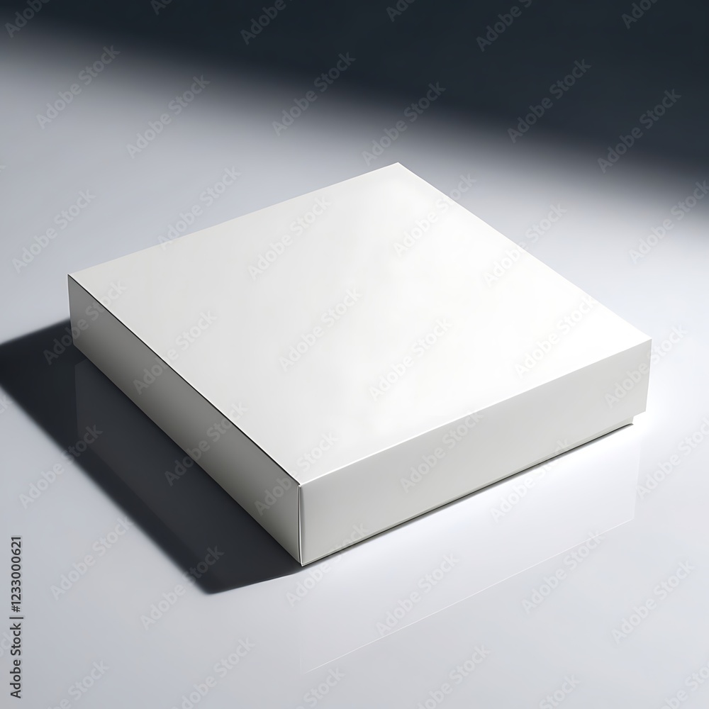 A high-contrast, well-lit, professional photograph of a blank, pristine, and premium product box lying flat on a smooth, pure white surface, with subtle shadows accentuating its clean lines . A high-contrast, well-lit, professional photograph of a blank, pristine, and premium product box lying flat on a smooth, pure white surface, with subtle shadows accentuating its clean lines .