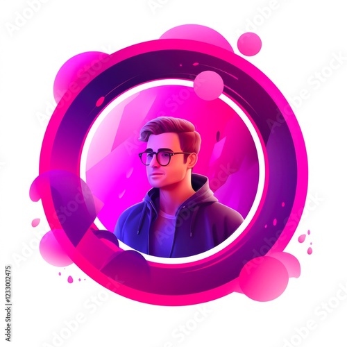 Instagram User Profile Picture Frame: Pink Violet Gradient Circle with Insta Story Symbol photo