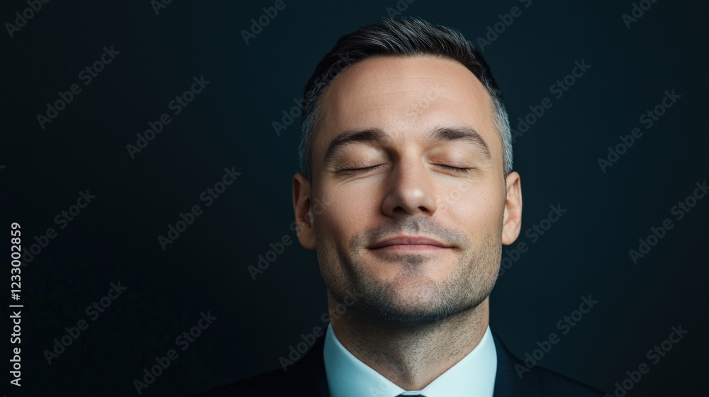 businessman with eyes closed in quiet contemplation businessman with eyes closed in quiet contemplation