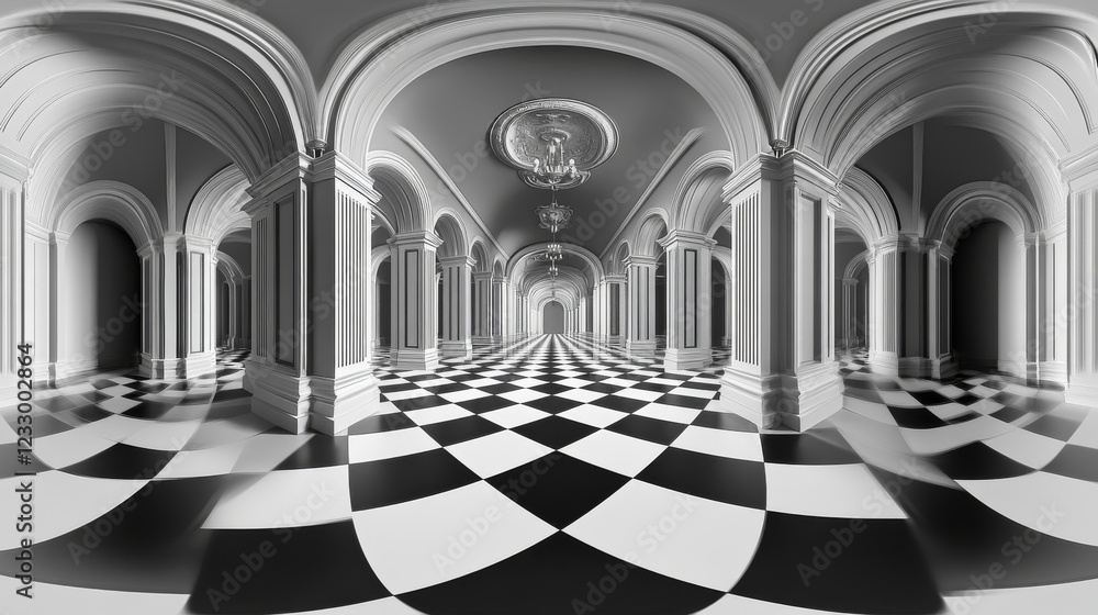Fototapeta premium Black and white checker board floor abstract environment 3d render illustration