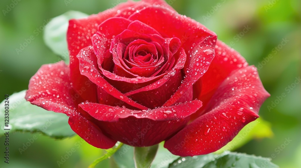 A Dew-Kissed Red Rose, Nature's Exquisite Beauty