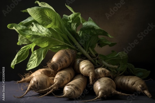 Jerusalem Artichoke Tuber Isolated on Grey Background with Shadow - 3:2 Aspect Ratio photo