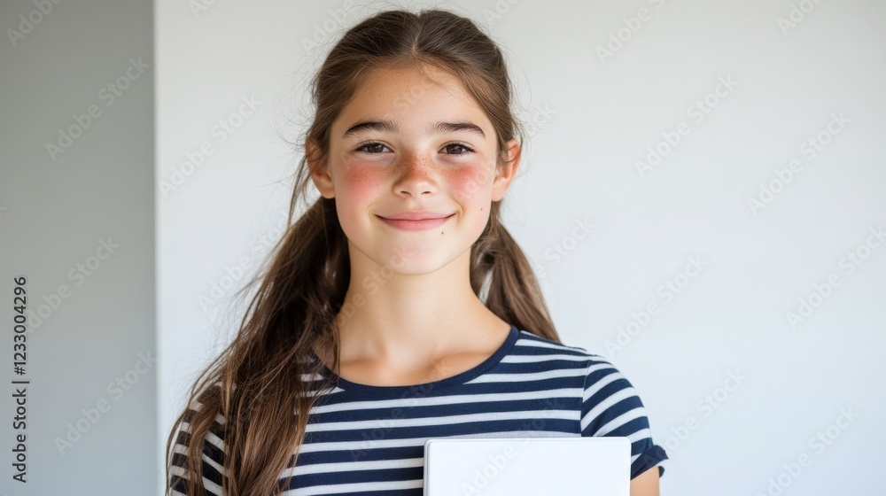 young girl holding a blank notebook, ready for school young girl holding a blank notebook, ready for school