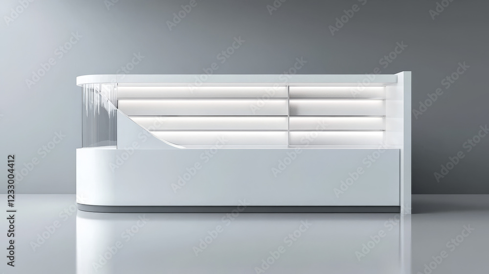 Minimalistic white showcase with empty space. Design for product presentation in trendy, modern style. 3d render illustration Minimalistic white showcase with empty space. Design for product presentation in trendy, modern style. 3d render illustration