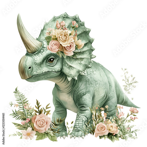 Spring Dinosaur Clipart - Cute Vector Illustration