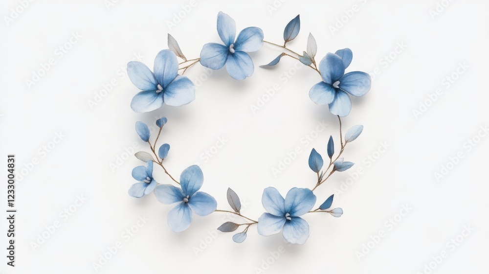 Elegant blue floral wreath on white background Elegant blue floral wreath on white background