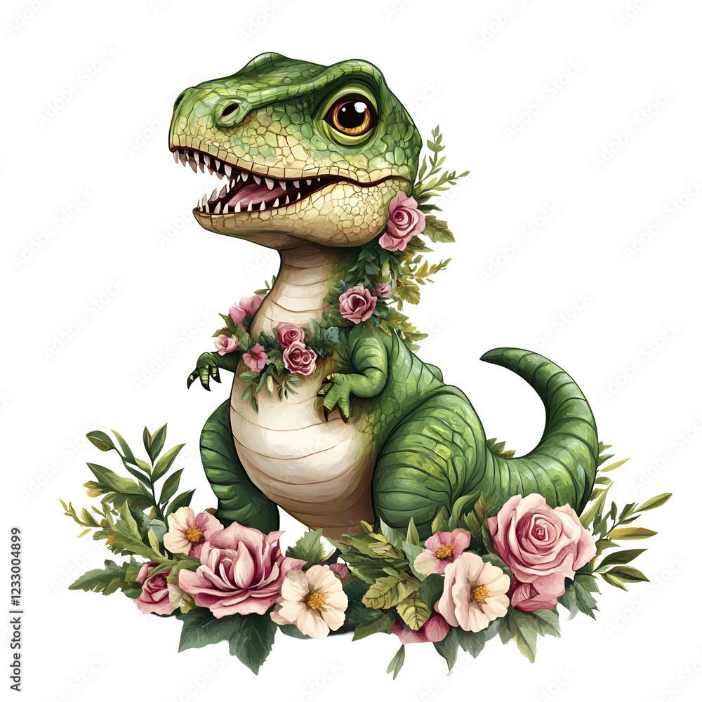 Fototapeta premium Spring Dinosaur Clipart - Cute Vector Illustration
