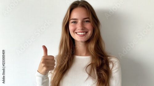 Wallpaper Mural young woman giving thumbs up on white background Torontodigital.ca