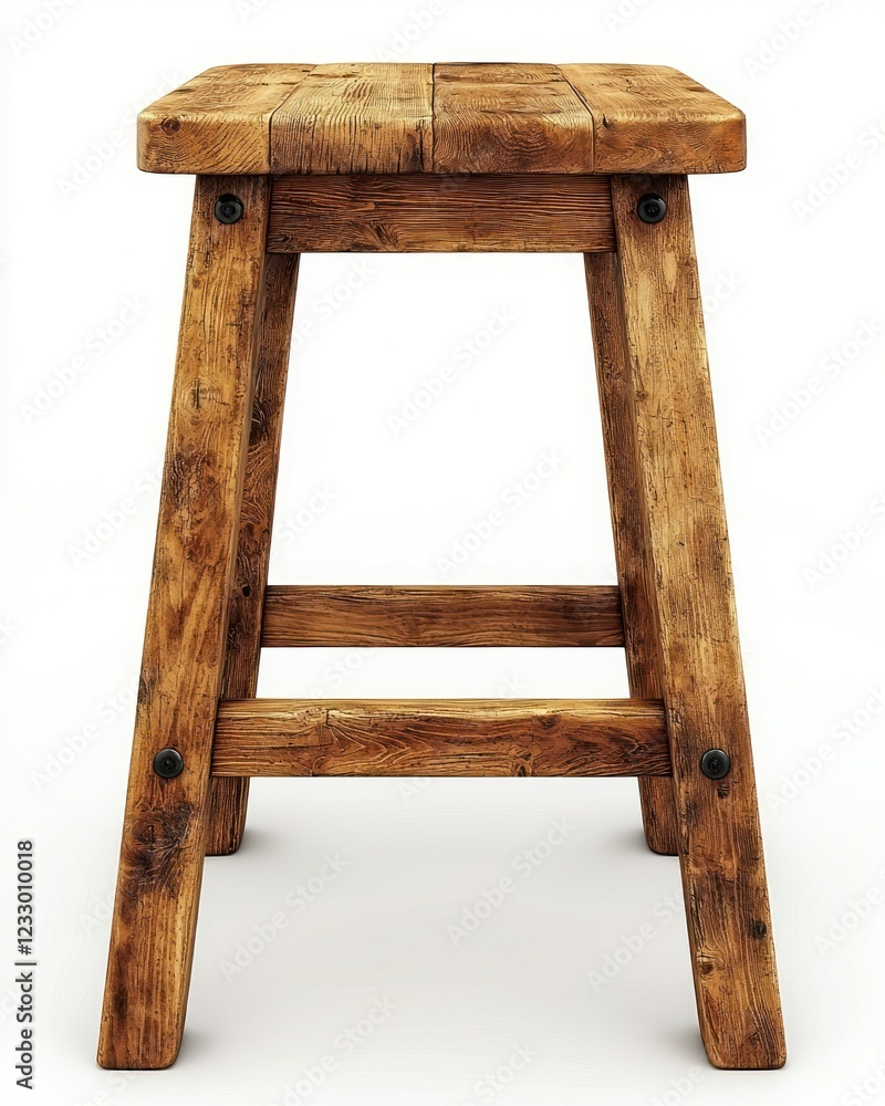 Rustic wooden stool on white background, ready for use Rustic wooden stool on white background, ready for use
